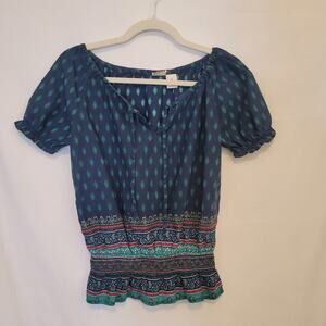 Mudd Juniors Girls Short Sleeve Top Blue Paisley Size Small